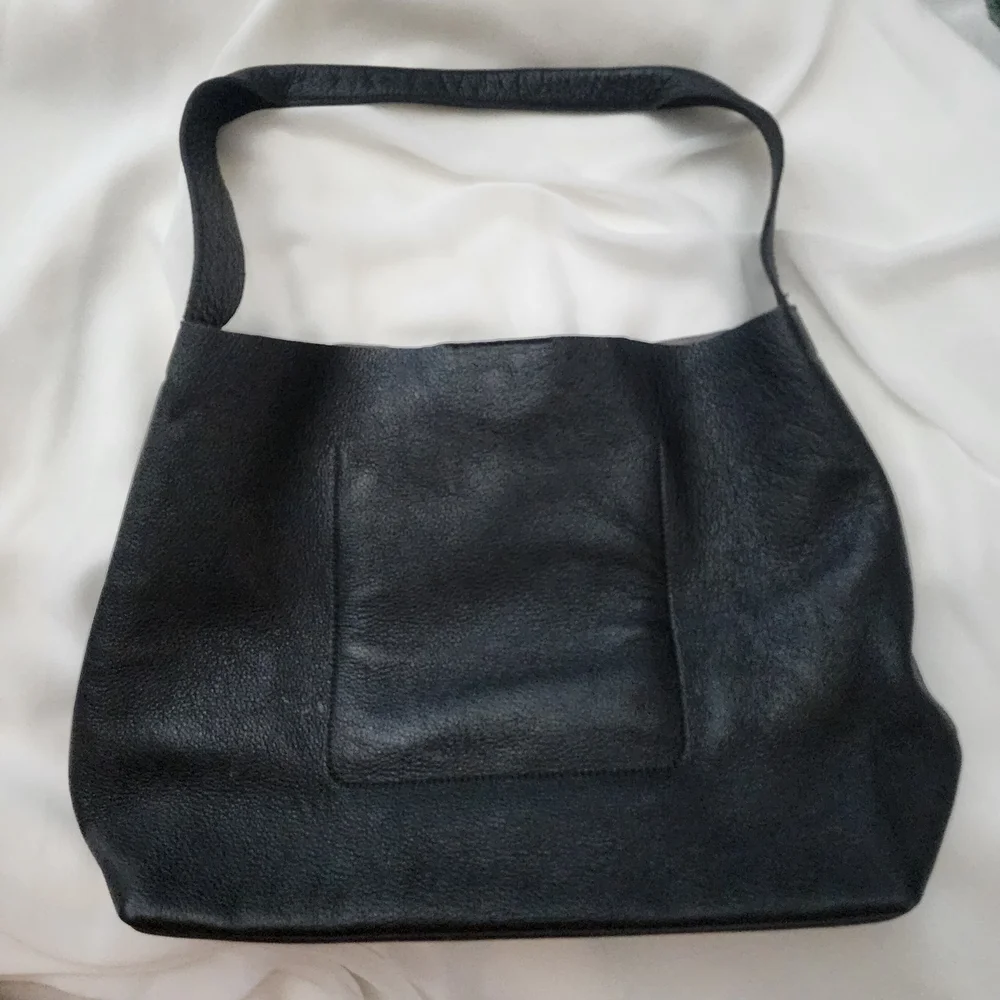Eileen Fisher Black Leather Hobo Tote Shoulder Bag